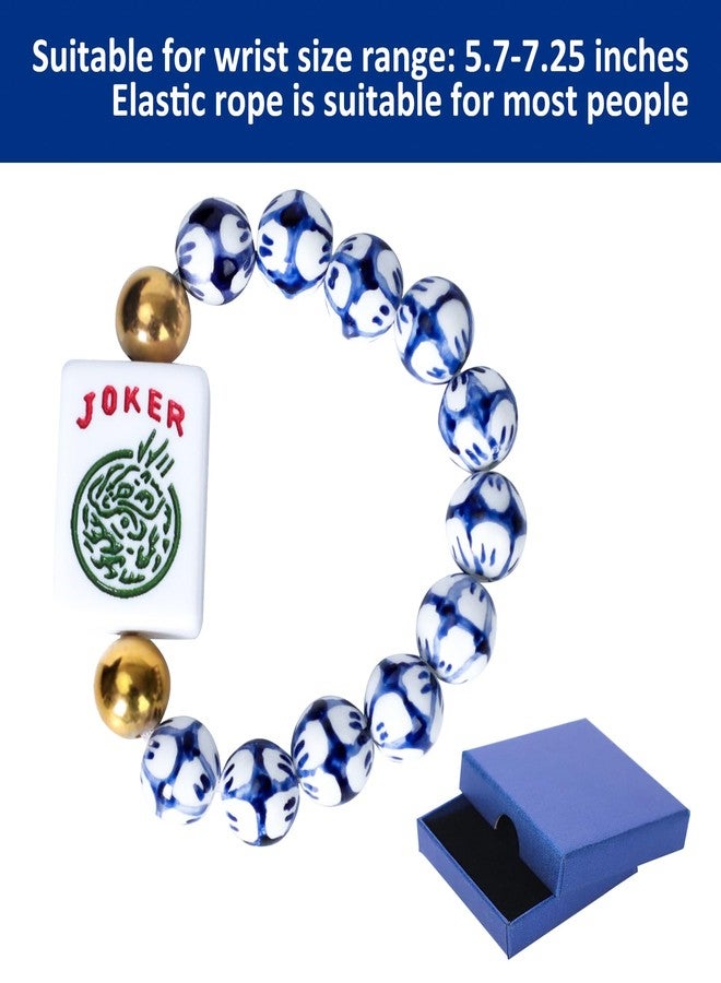 Jongyance American Mahjong Accessory (Blue and White) with A Joker Tile, Fits Wrist Sizes Ranging from 5.7 to 7.25 Inches - Image 2